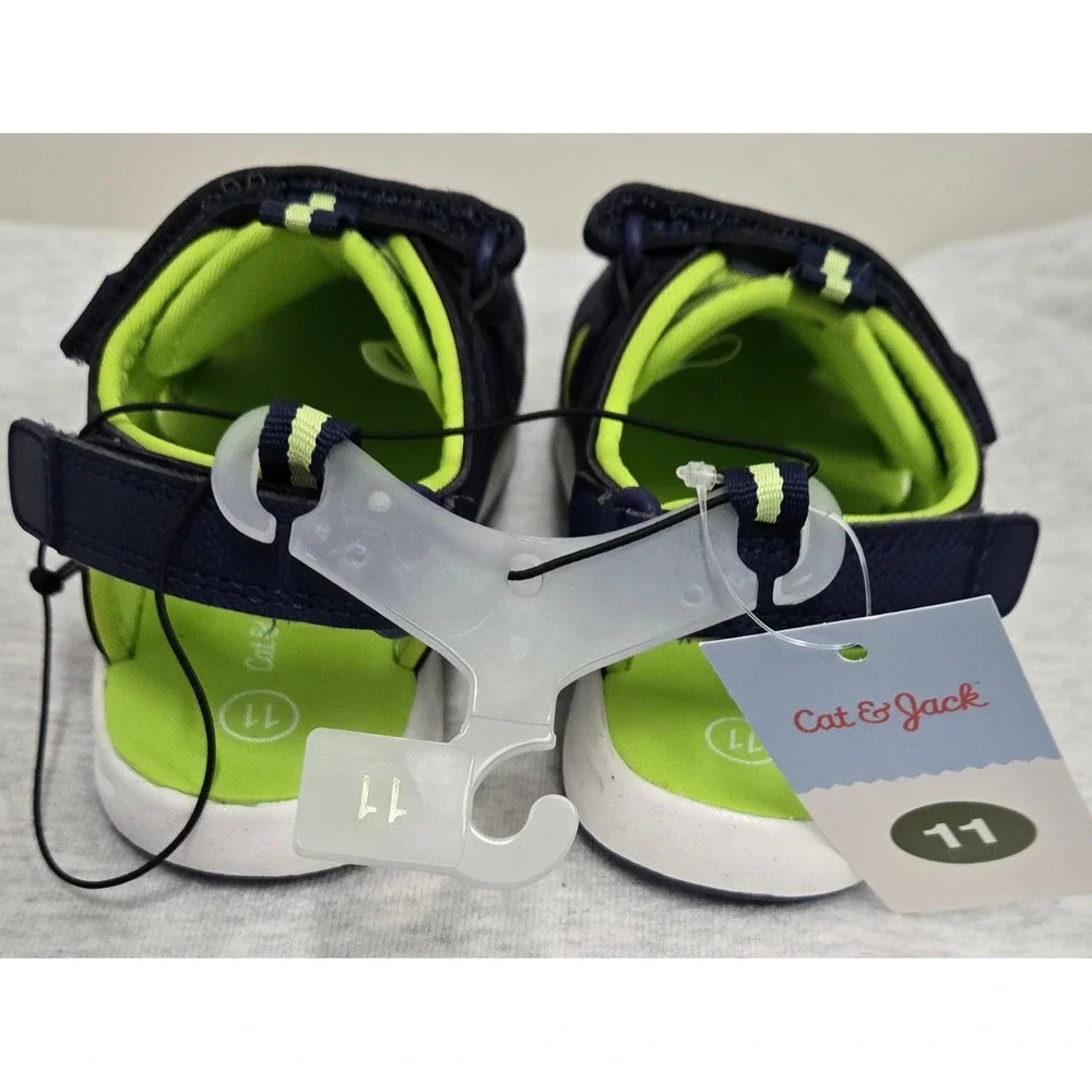 Cat & Jack Boys Navy Blue Lime Green Closed Toe Water Sandals Size 11 NWT